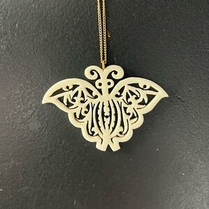 Vintage Carved Filigree Butterfly Pendant and Gold Necklace